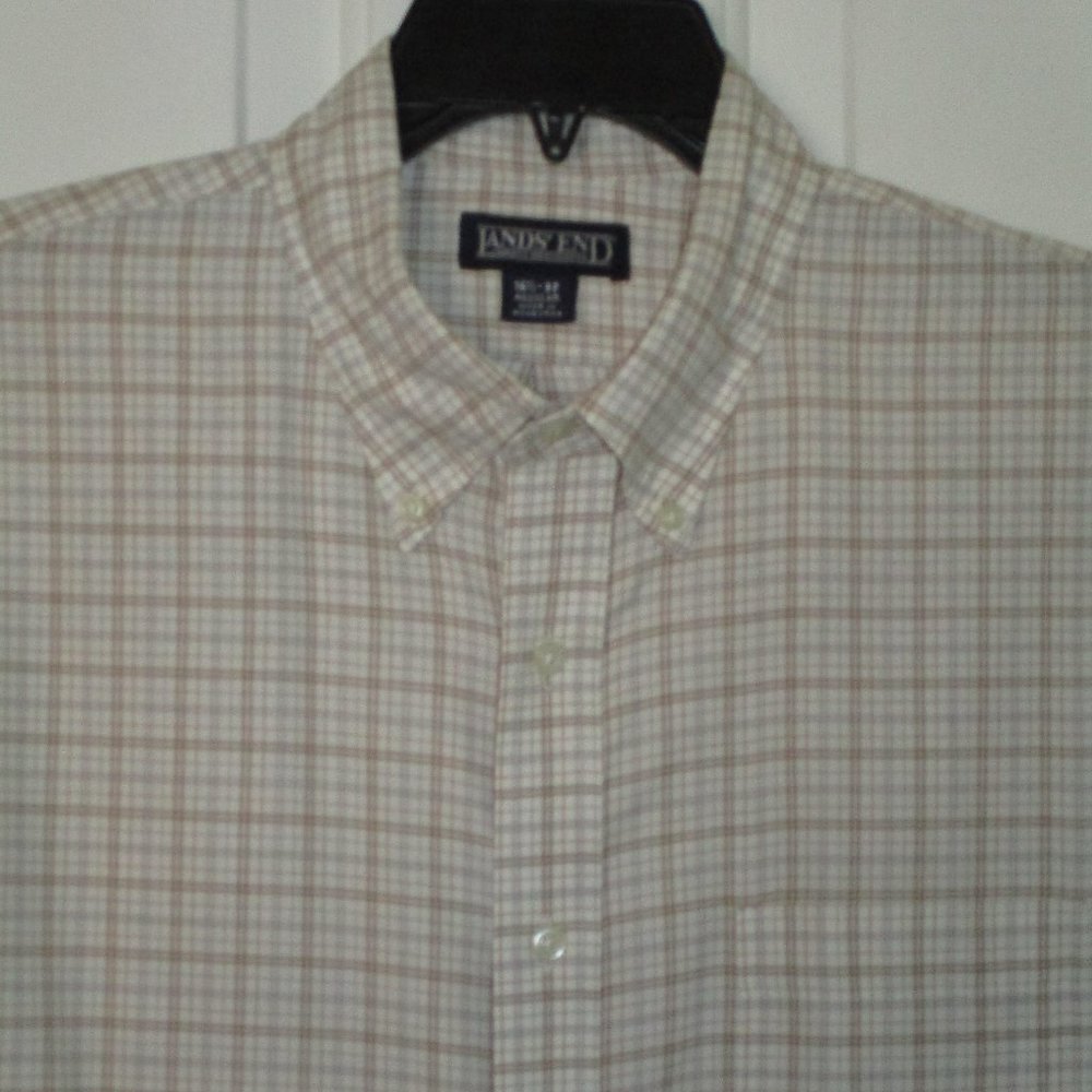 Lands' End Mens L/S Beige Cotton Button-down Dress Shirt NWOT - Size 16.5/32